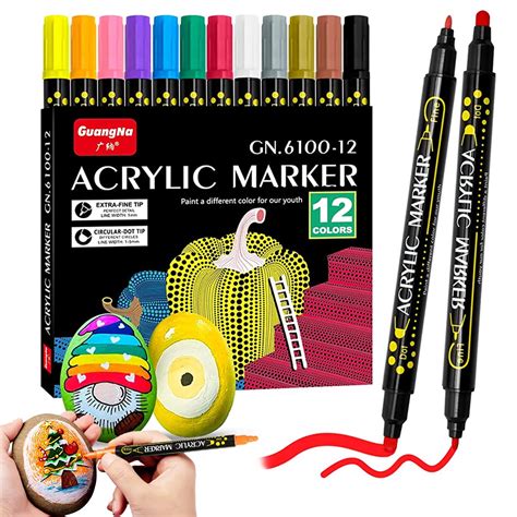 Climberty 12 Colors Acrylic Marker Pens,Dual Tip Paint Markers Paint ...