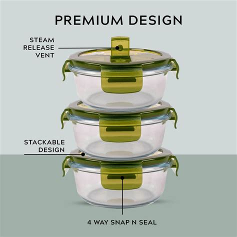 Borosilicate Glass Lunch Box - Set of 3 - ROUND - 400 ML
