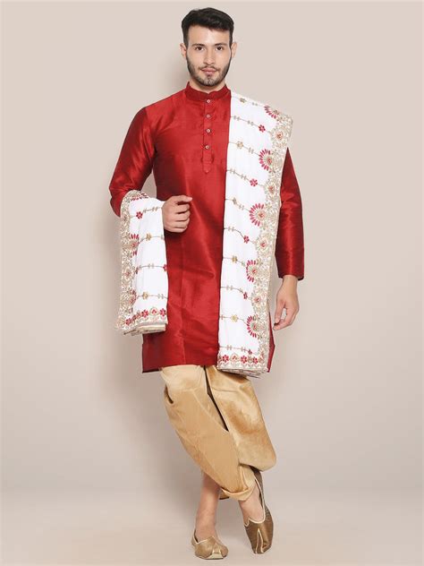 Men's White Embroidered Velvet Dupatta Dupatta Bazaar
