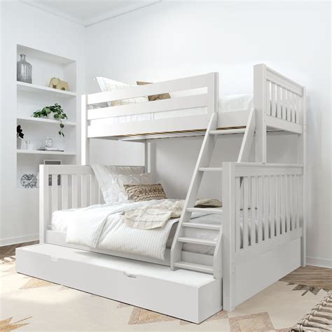 Twin XL over Queen High Bunk Bed with Angled Ladder and Trundle Bed ...