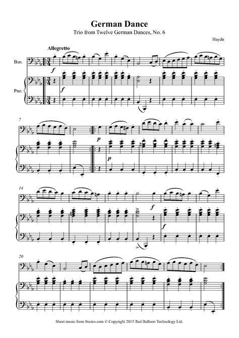 Haydn - Trio from Twelve German Dances, No. 6 Sheet music for Bassoon ...