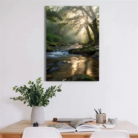 Mystic Forest Retreat Metal Poster – Lush Trees and Hidden Water Source ...
