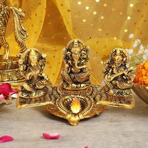 NOKTUS Laxmi Ganesh Saraswati Statue Brass Table Diya Price in India ...