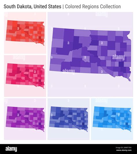 South Dakota, United States. Map collection. State shape. Colored ...