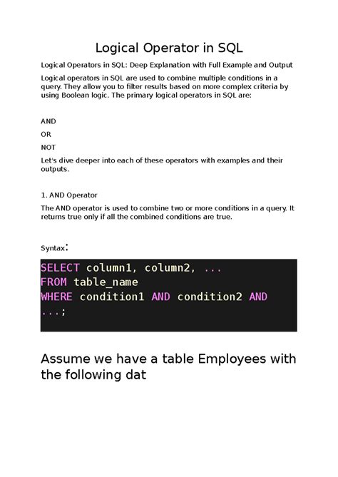 Logical Operator in SQL - Logical Operator in SQL Logical Operators in ...