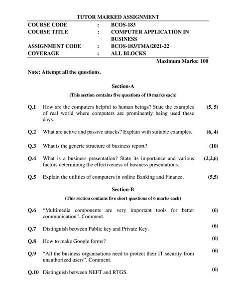 BCOS-183 - Assignment question paper 2021-22 - TUTOR MARKED ASSIGNMENT ...
