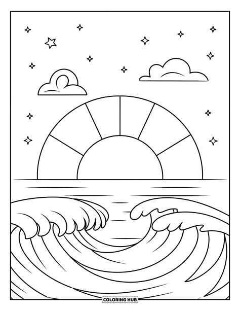 Sunset Coloring Pages Colored