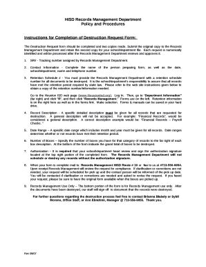 Instructions for Completion of Destruction Request : - blogs houstonisd ...