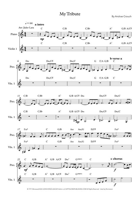 My Tribute (arr. Jáder Lara) by Andrae Crouch Sheet Music for Violin ...
