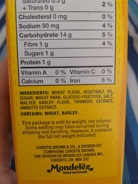 Wheat Thins Nutrition Label