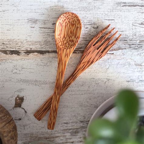 Thenga Coconut Wooden Spoon & Fork Set | Eco Friendly & Handmade (2 Sp