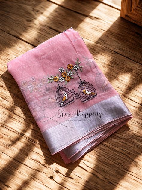 Linen Desginer Embroidered Bird Budget Saree (Celebrate inspired) – KVS ...