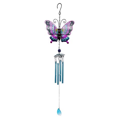 JoyMoreHome Stained Glass Butterfly Wind Chime - Handcrafted Iron Wind ...