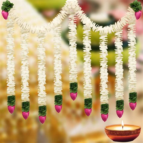 30 Inch Diwali Decorations Artificial Jasmine Garland With Lotus Buds ...
