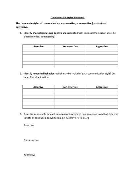 Communication Styles Worksheet 的图像结果