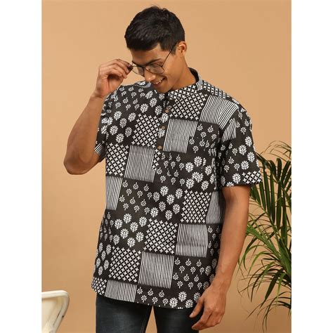 Buy Vastramay Mens Black Cotton Short Kurta Online
