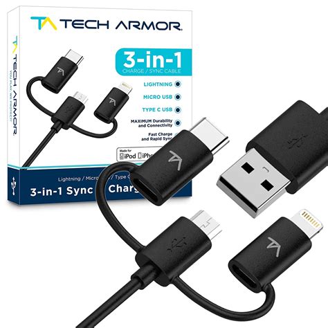 Tech Armor 3-in-1 (Type C / Lightning / Micro) USB Charging Cable ...