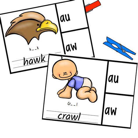 AU and AW words - Free Printable Clip Card Activities