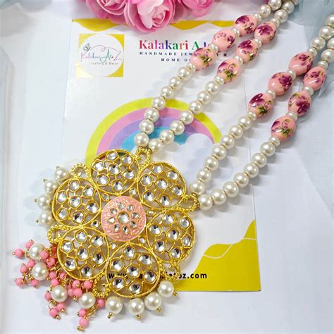 Peach Royale Beaded Handmade Necklace Set with Earrings – Kalakariatoz