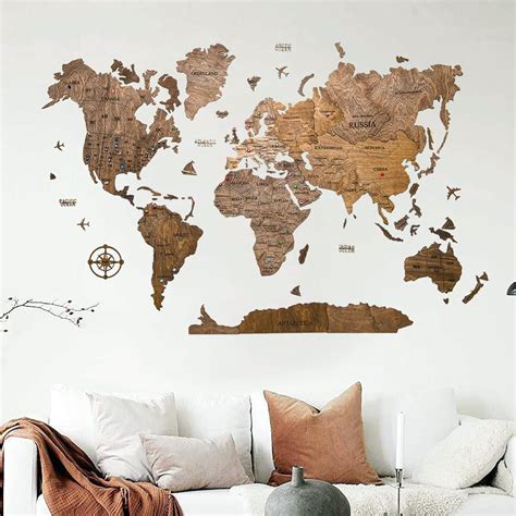 Large Wooden World Map Wall Art with Pins - Decorate UAE | Ubuy