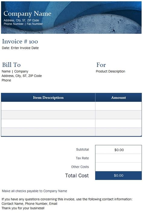 Simple Blue Invoice Excel 的图像结果