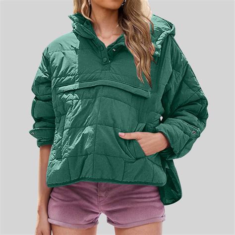 Luxalzxs Womens Quilted Pullover Puffer Jacket Oversized Long Sleeve ...