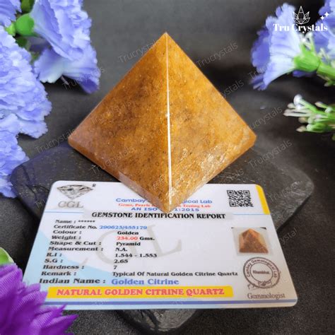 Natural Golden Citrine Quartz Pyramid (Certified) – Trucrystals.in