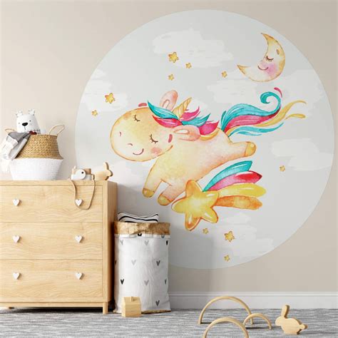 Round wall mural Shiny the Unicorn - non self-adhesive/self-adhesive ...