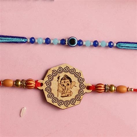 Buy Handmade Bal Ganesh & Evil Eye Kids Rakhi With Roli Chawal | Set Of ...