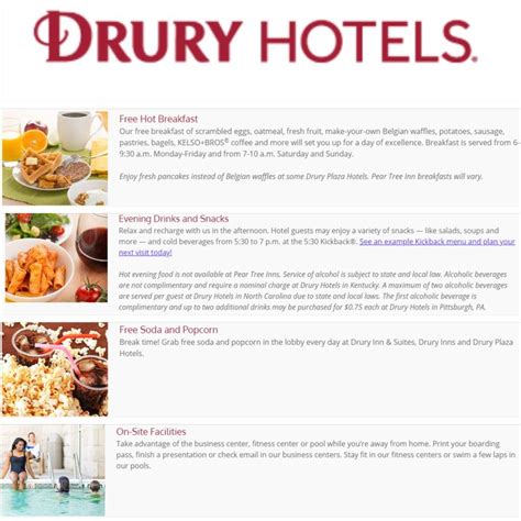 Drury Inn Hotels: free hot breakfast evening snacks and refreshments ...
