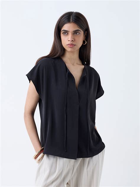 Buy Wardrobe Black Solid Cotton Top from Westside