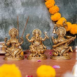 Buy StatueStudio Laxmi Ganesha Saraswati Brass Statue for Home Pooja ...