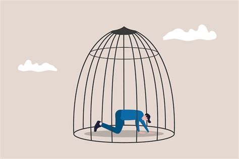 Businessman with depression and despair sitting in bird cage concept of ...