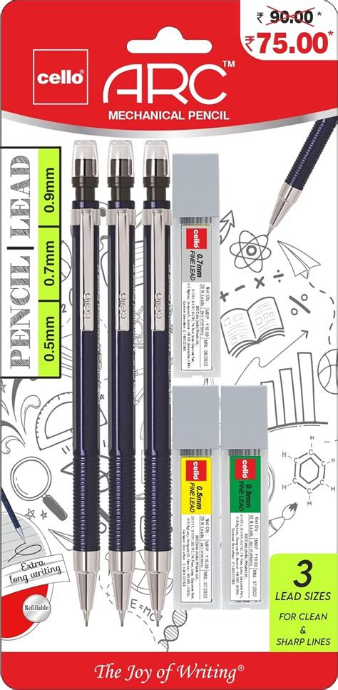 Cello ARC MECH PENCIL 3 pencils & 3 lead boxes | 0.5 mm, 0.7 mm & 0.9 ...