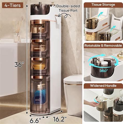 4-Tier Slim Bathroom Storage Cabinet, Narrow Floor Cabinet with Wheels ...