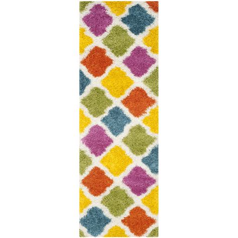 SAFAVIEH Jaycob Geometric Kids Shag Runner Rug, Ivory/Multi, 2'3" x 9 ...