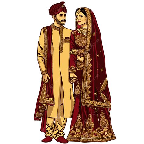Pakistani Couple With Maroon And Gold Traditional Dress Bride Groom Clip Art, Indian, Cute ...