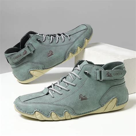 Men's Green Casual High-Top Faux Leather Sneakers – Lightweight ...
