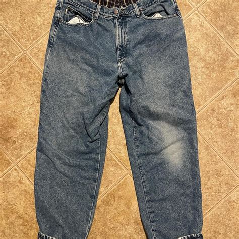 Vintage L.L. Bean flannel lined blue jeans (Double L... | Depop