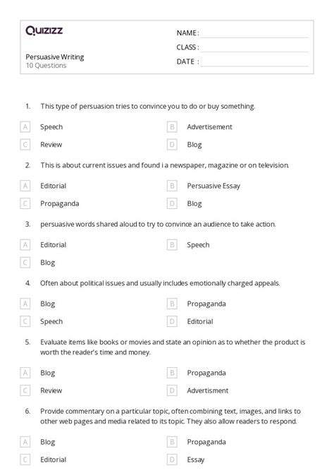 50+ Persuasive Writing worksheets for 8th Class on Quizizz | Free ...