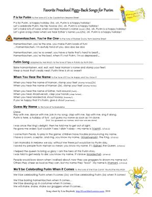 Favorite Preschool Piggy-Back Songs For Purim - Fill and Sign Printable ...
