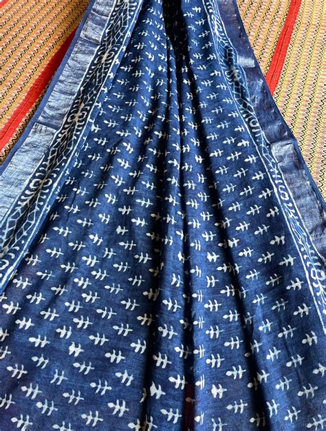 DHWANI | Pure Hand-block Printed Linen Saree – houseofpallikkara