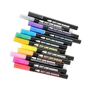 Spicy Bliss Double Line Outline Pen, Self-Outline Metallic Markers, 12 ...