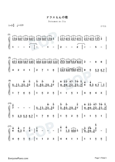 哆啦A梦主题曲-哆啦A梦之歌-Doraemon双手简谱预览1-钢琴谱文件（五线谱、双手简谱、数字谱、Midi、PDF）免费下载