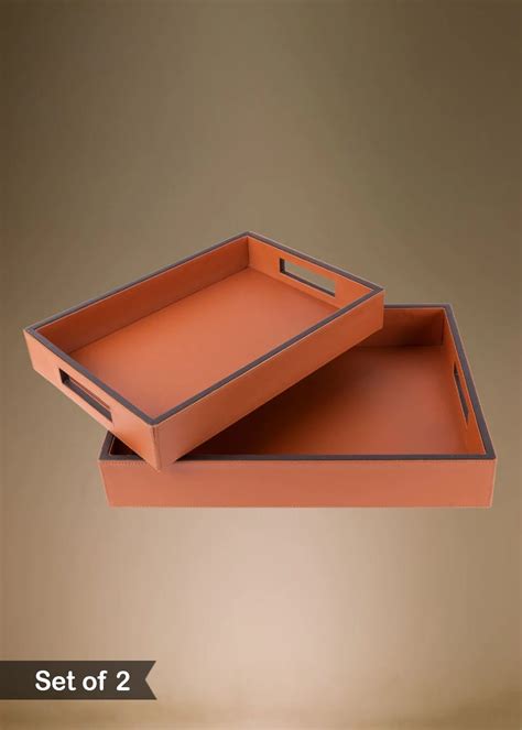 Get Brown And Tan Premium Leather Tray Set Of 2 at ₹ 2750 | LBB Shop