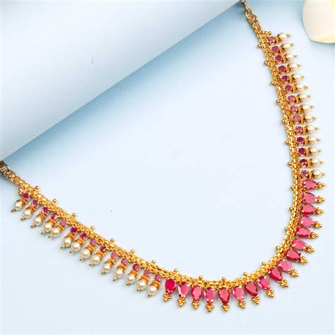 New Micro Gold Necklace with Thilak Stones & American Diamond Stones ...