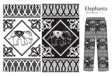 Premium Vector | Elephant pants Thai Style Line Thai Lanna with mockup pant