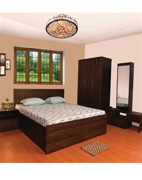 Asis Furniture Square Queen Size Bed with 3 Door Wardrobe (PVC Membrane ...