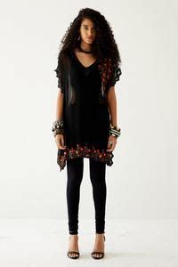Buy Black Georgette Embroidered Floral Pattern V Neck Sheer Kaftan For ...
