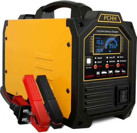 PCHH 12V 24V Car Battery Charger Heavy Duty, 0-15A Automatic Battery Maintainer, Smart Trickle ...